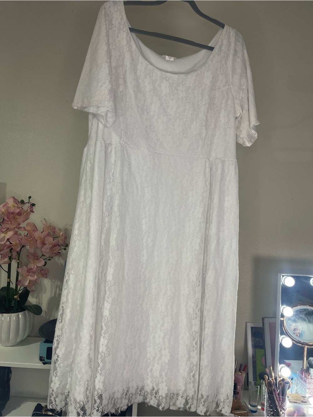White Lace Short Sleeve Women’s Dress 4x